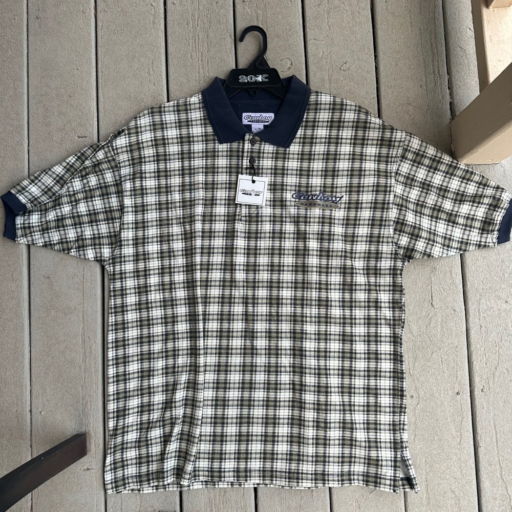 Vintage Retro Cowboy Hardware Plaid Polo‎ Shirt Logo Short Sleeve XL/XG